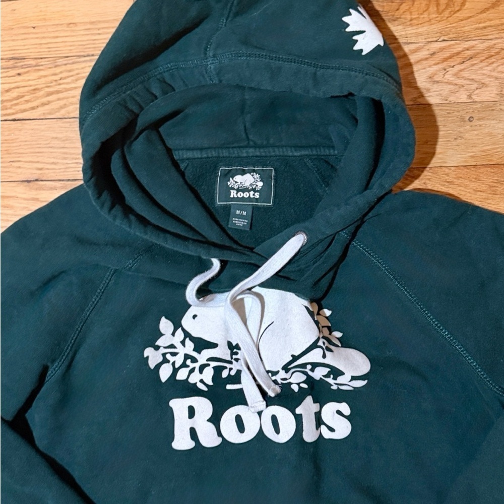 Roots Unisex Beaver Logo Hoodie Forest Green Size M (165/92A) - Picture 2 of 6